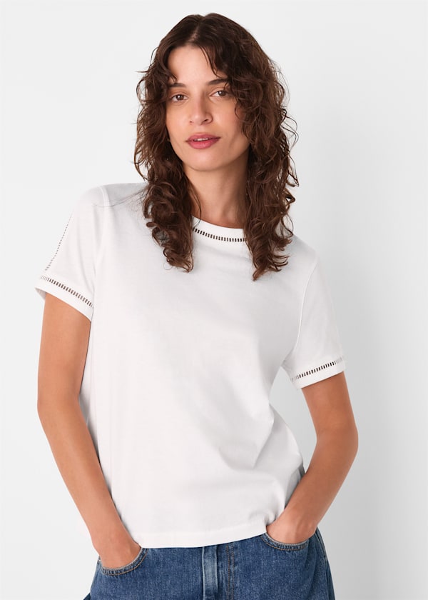 White Broderie Trim Detail Tee