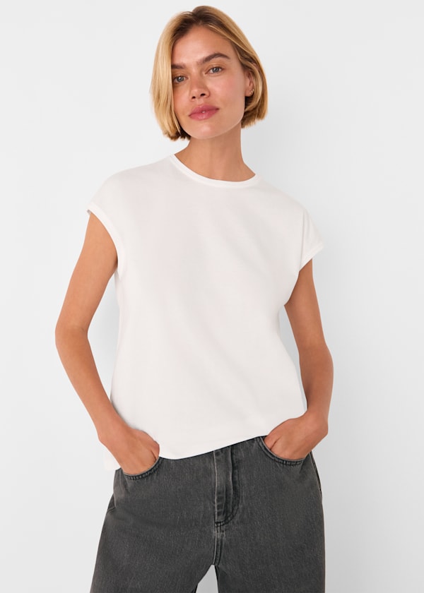 White Double Trim Cap Sleeve Tee