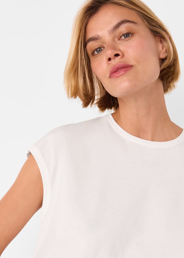 White Double Trim Cap Sleeve Tee