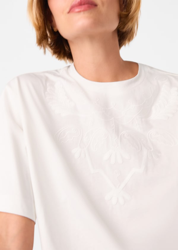 White Embroidered Cotton T-Shirt