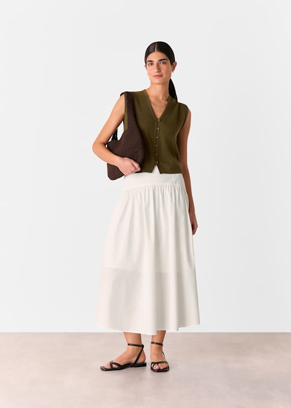 Cotton Waisted Midi Skirt Outfit
