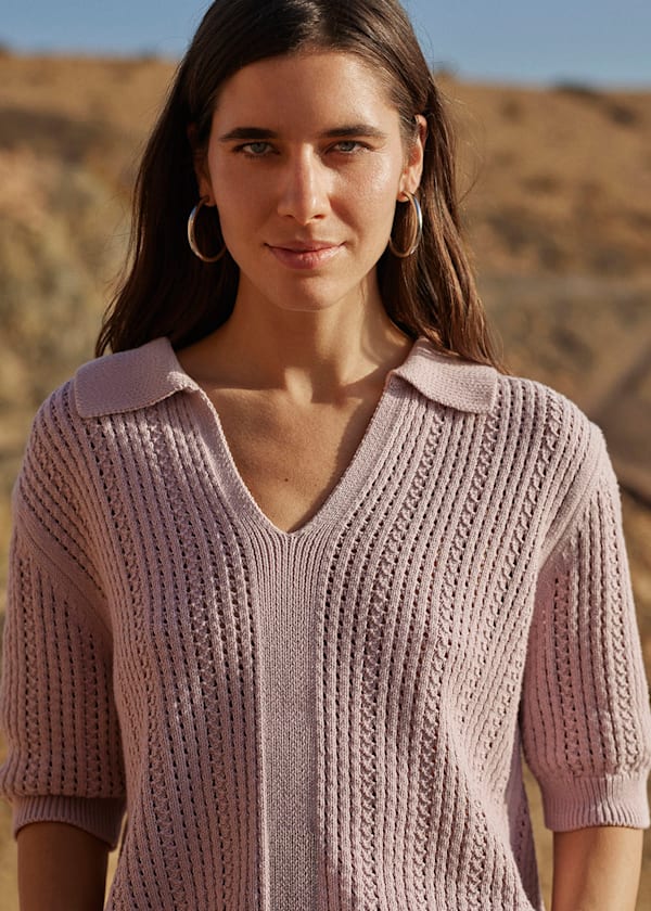 Lilac Pointelle Collar Detail Knit