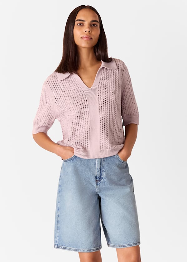 Lilac Pointelle Collar Detail Knit