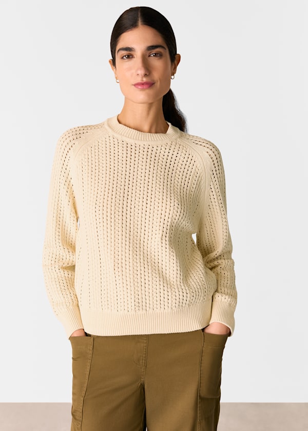 Ivory Pointelle Crew Neck Sweater