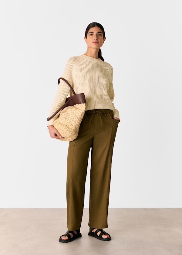 Ivory Pointelle Crew Neck Sweater