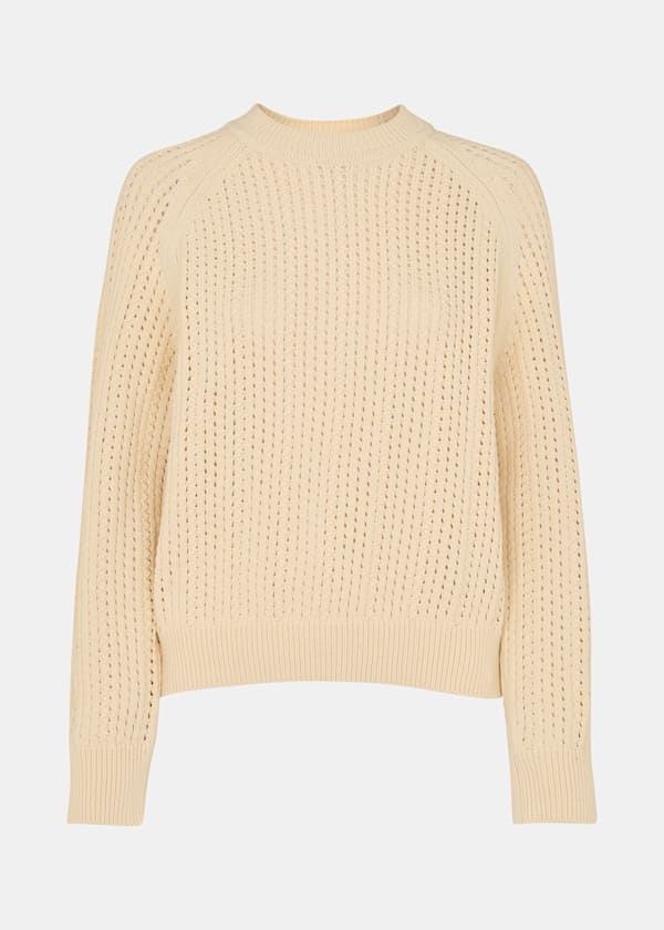 Ivory Pointelle Crew Neck Knit