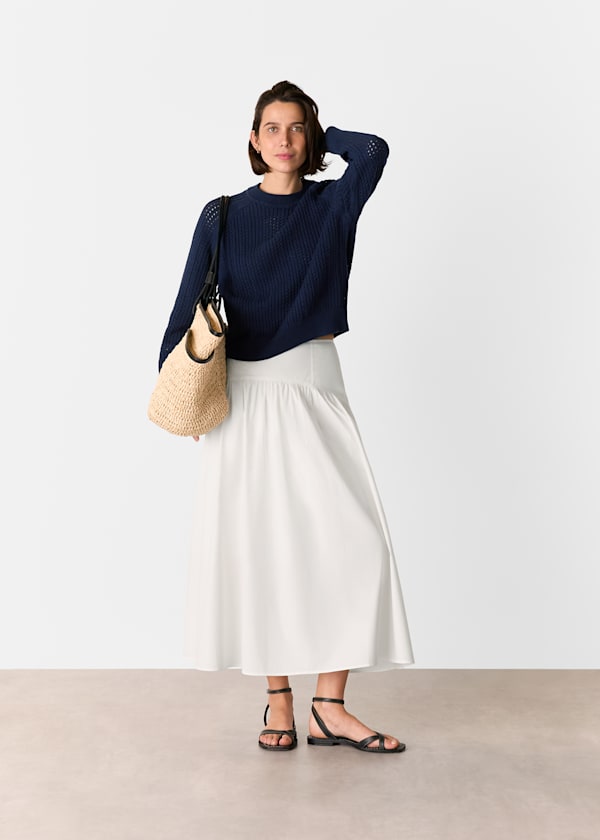 Navy Pointelle Crew Neck Knit