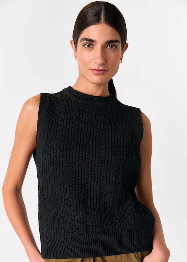 Black Pointelle Sweater Vest