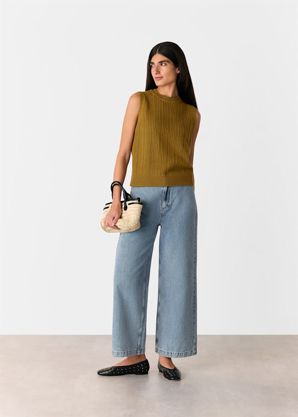 Olive Pointelle Knitted Tank