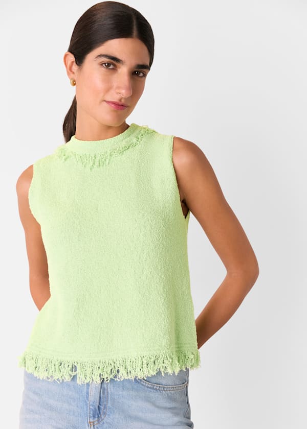 Green Fringe Detail Sweater Vest