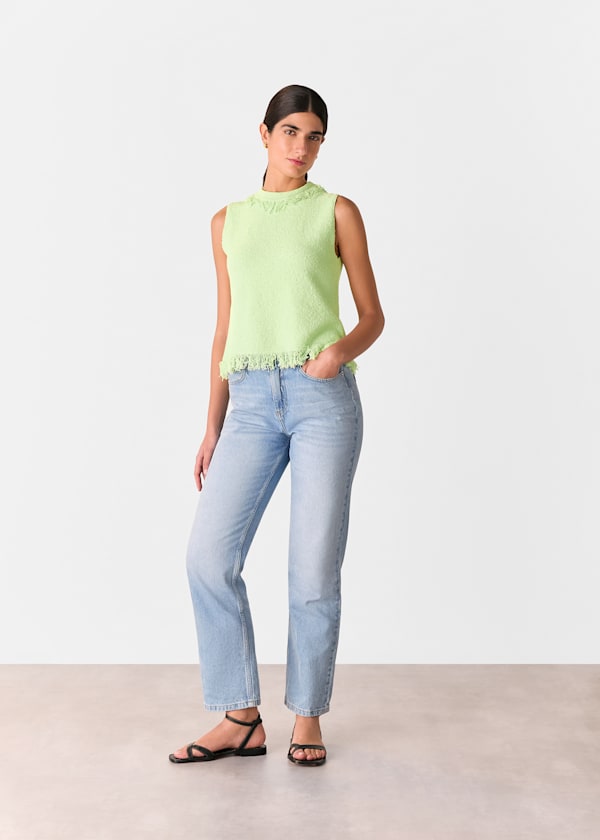 Green Fringe Detail Sweater Vest