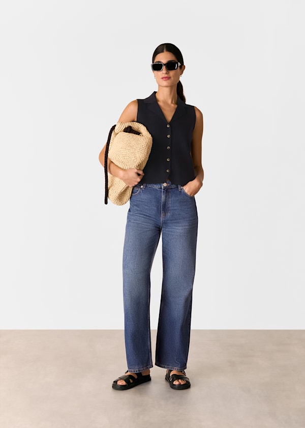 Navy Maisie Button Front Tank