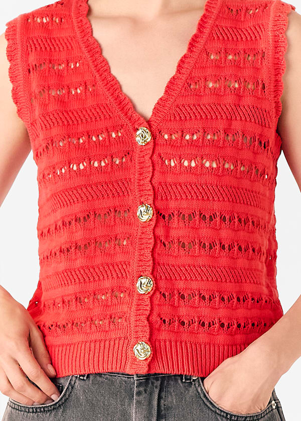 Red Pointelle Detail Tank