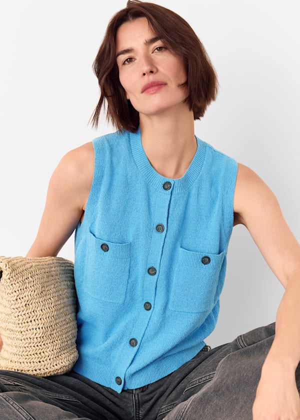 Blue Cotton Boucle Textured Tank