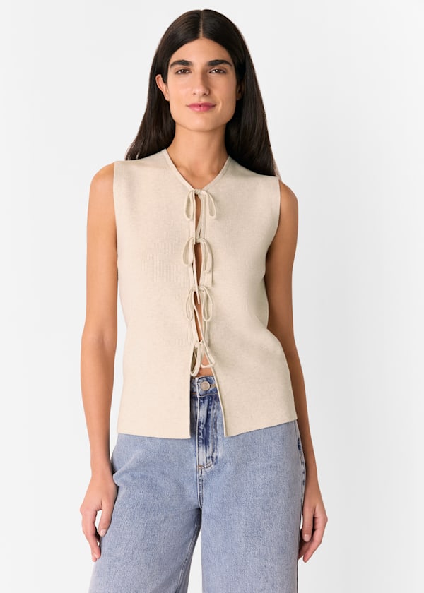 Oatmeal Tie Front Detail Tank