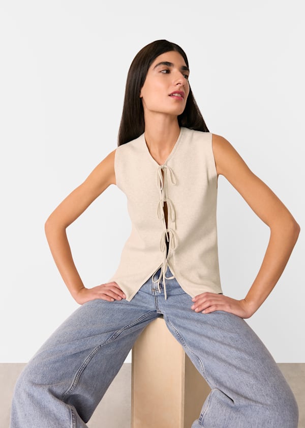 Oatmeal Tie Front Detail Tank