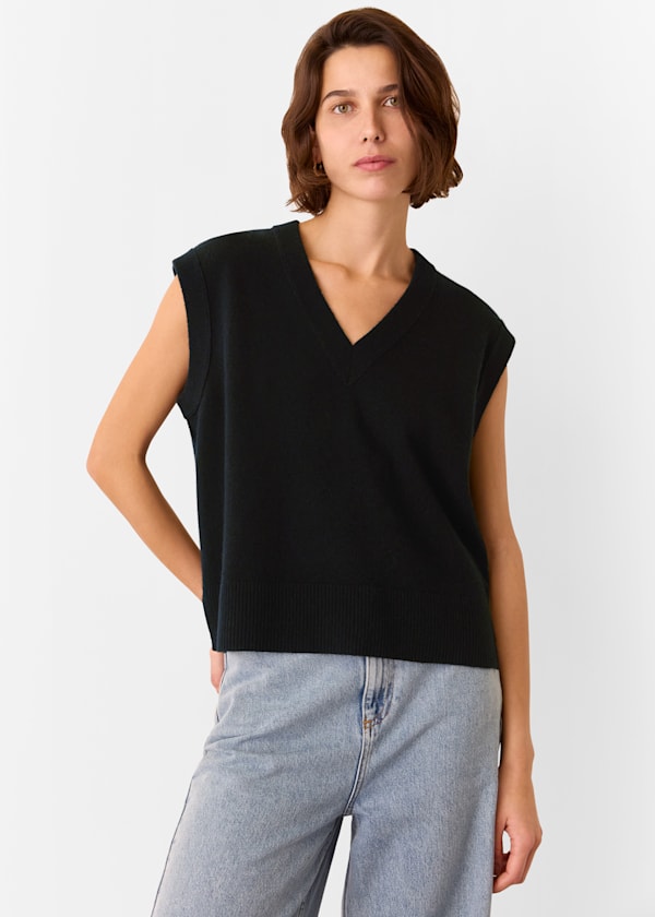 Black Wool V Neck Tank