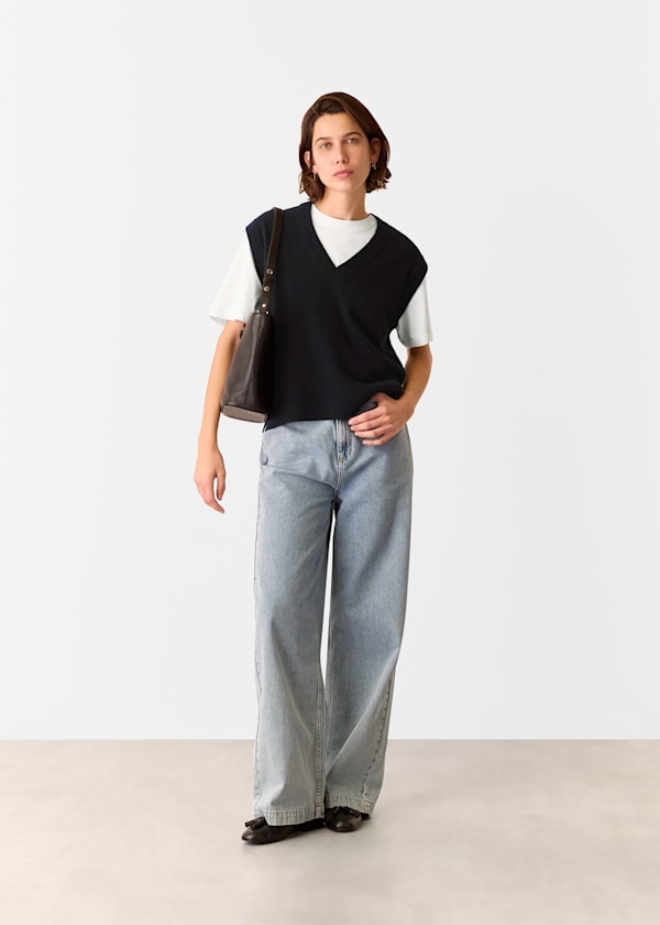 Black Wool V Neck Tank