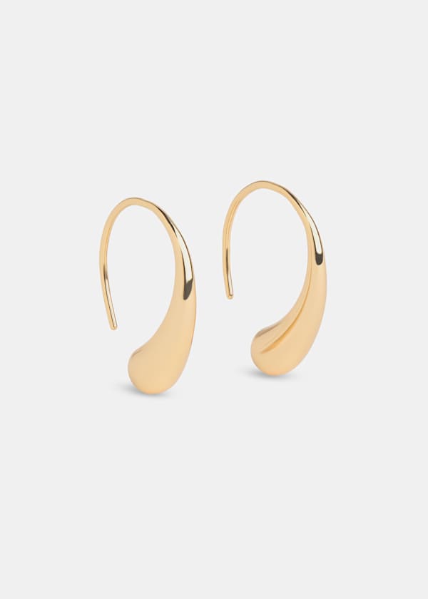 Gold Curved Teardrop Wire Earring