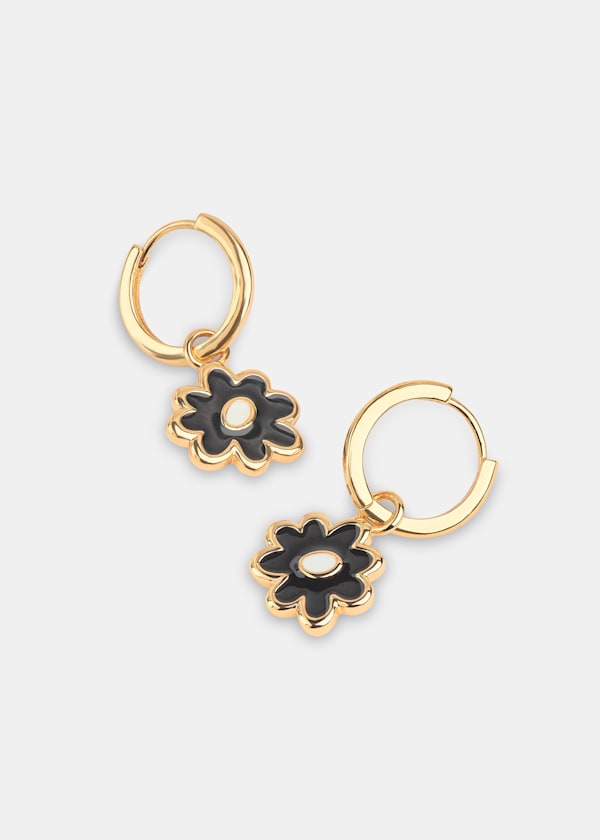 Gold Enamel Flower Huggie Hoop