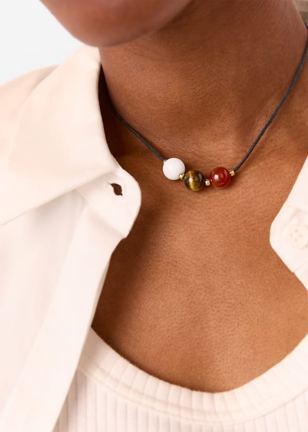 Black Sphere Bead Cord Necklace
