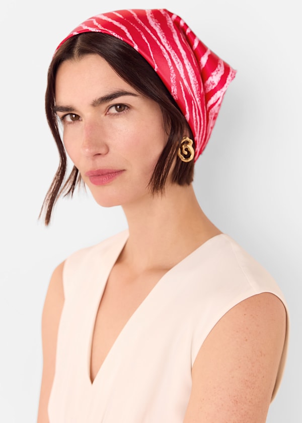 Red Curved Animal Silk Scarf
