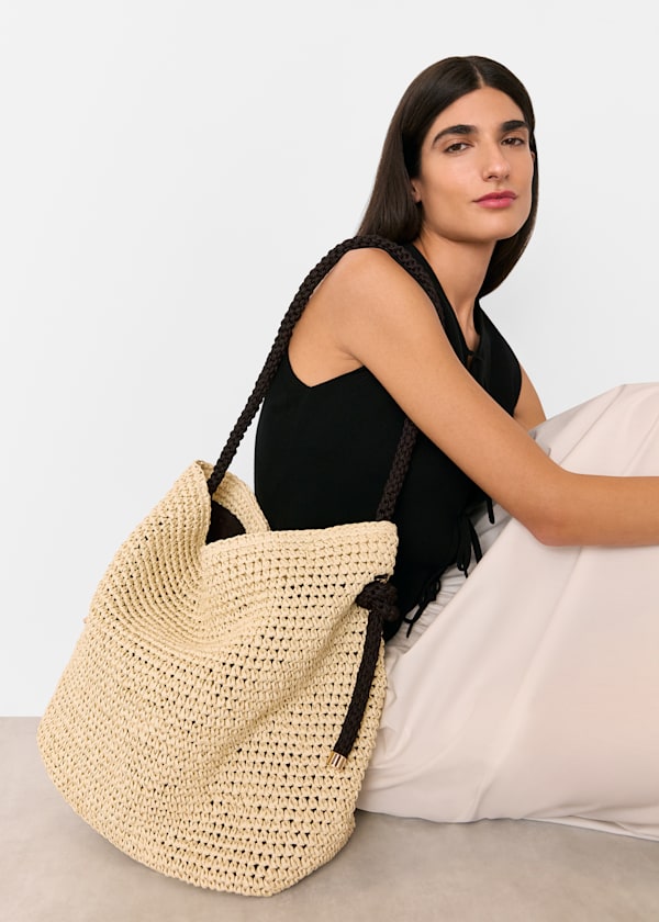 Neutral Attie Rope Handle Straw Tote