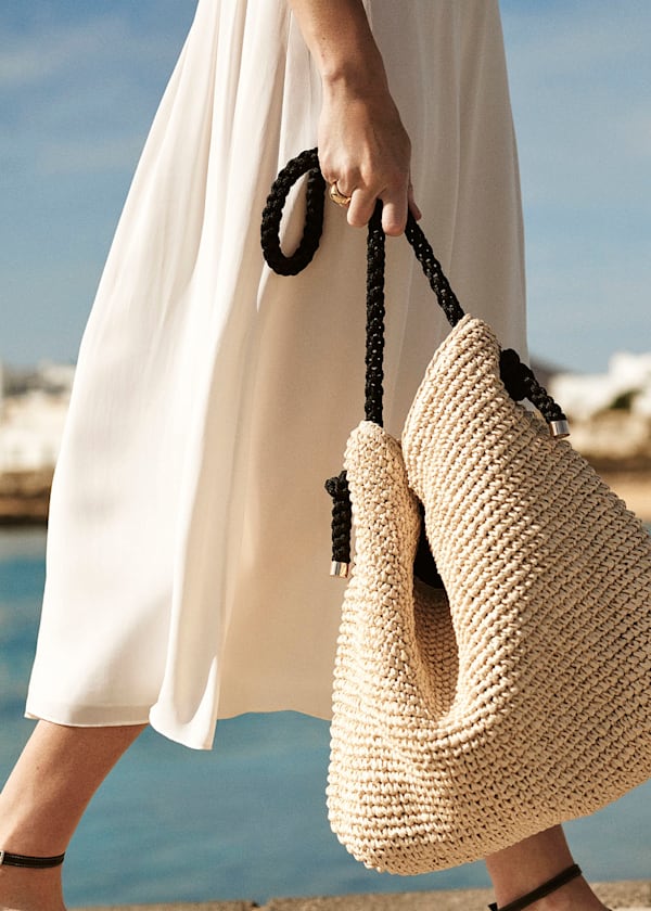Neutral Attie Rope Handle Straw Tote