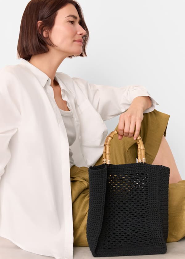 Black Bamboo Handle Crochet Bag