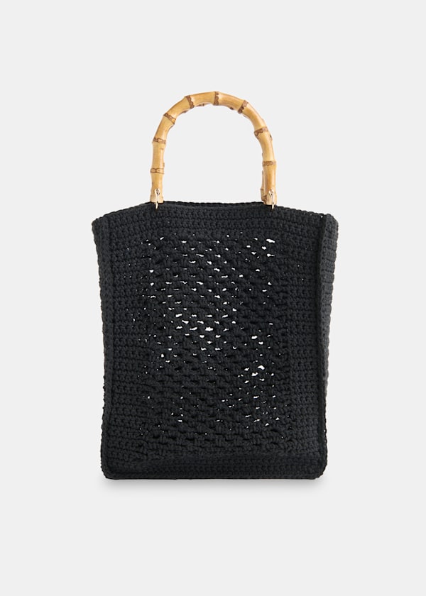 Black Bamboo Handle Crochet Bag