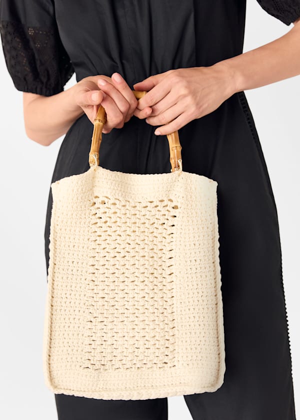 Cream Bamboo Handle Crochet Bag
