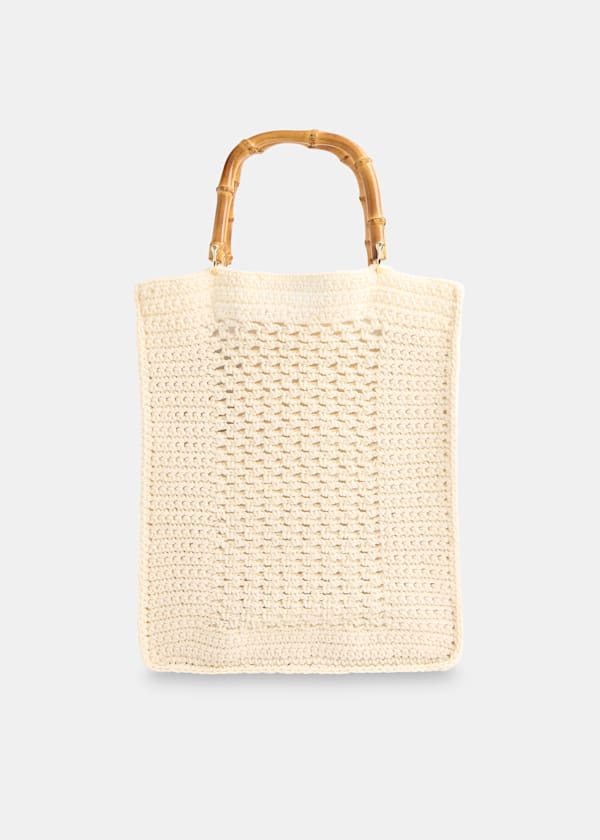 Cream Bamboo Handle Crochet Bag