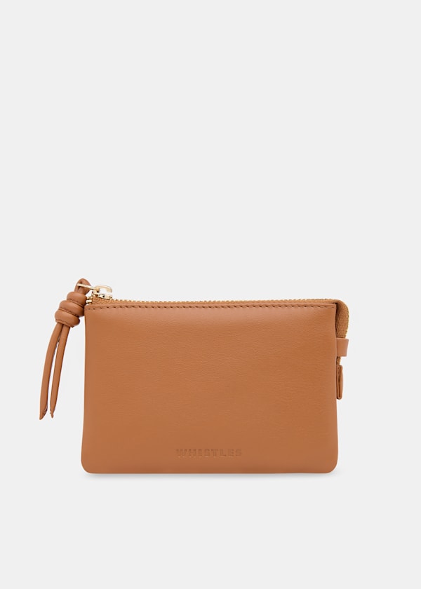 Tan Knotted Zip Pull Purse