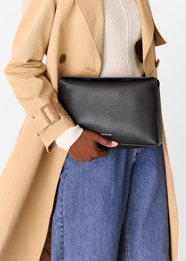 Black Fia Unlined Foldtop Clutch Bag