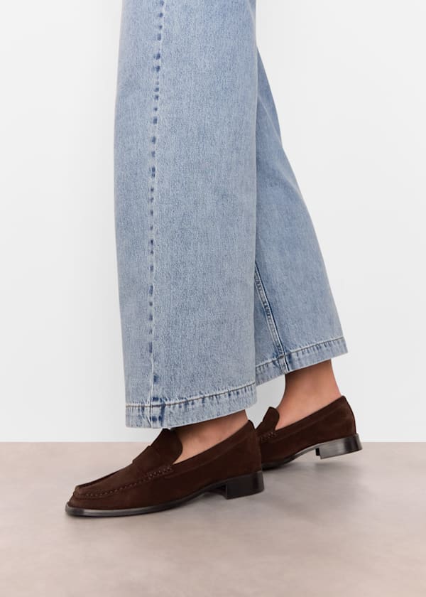 Chocolate Mora Suede Square Toe Loafer