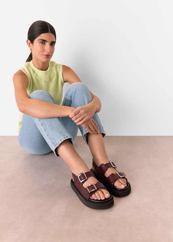 Burgundy Mae Double Buckle Sandal