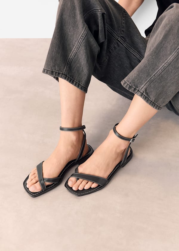 Black Contrast Stitch Strappy Sandal