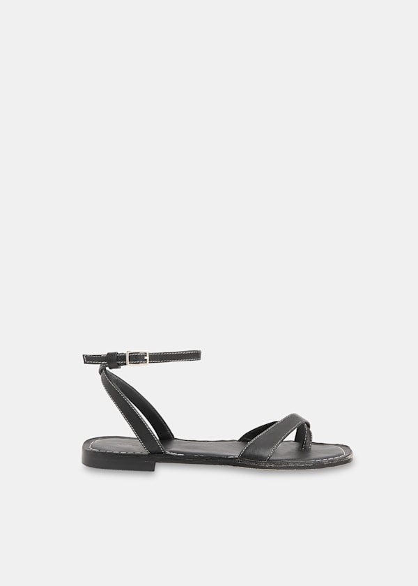 Black Contrast Stitch Strappy Sandal