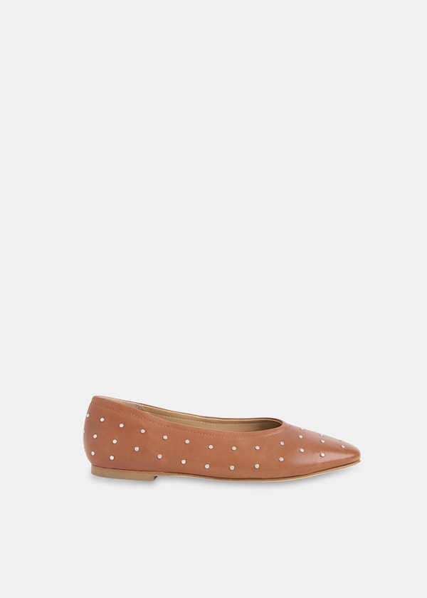 Tan Karina Studded Ballet Pump