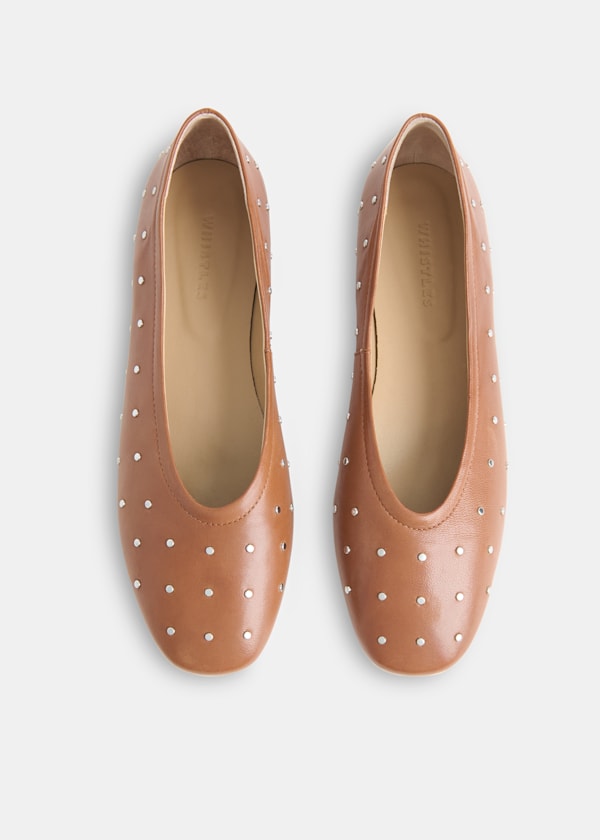 Tan Karina Studded Ballet Pump