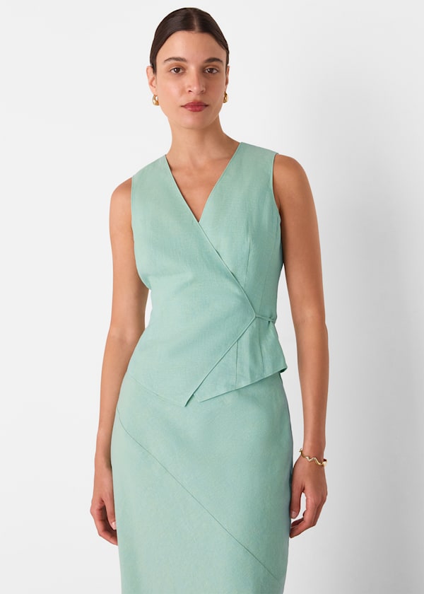 Mint Wrap Front Tie Waistcoat