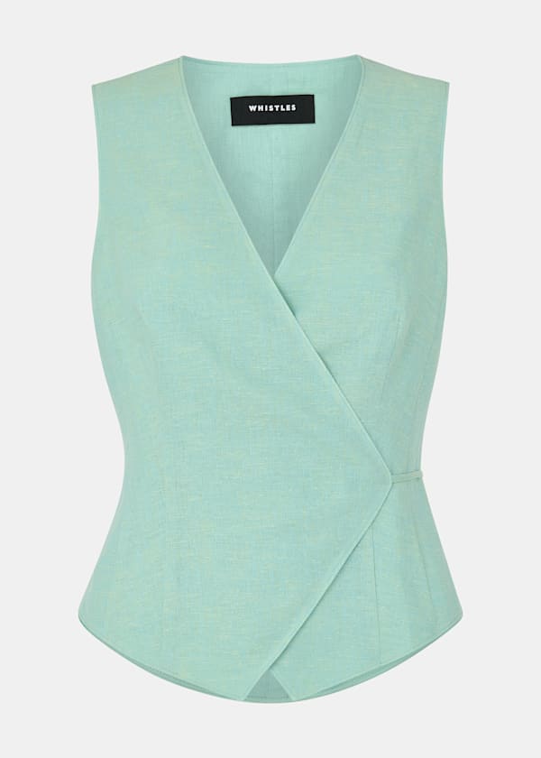 Mint Wrap Front Tie Waistcoat