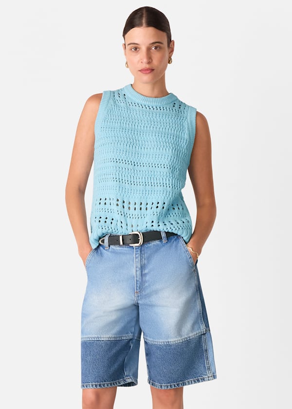 Blue Chunky Cotton Pointelle Tank