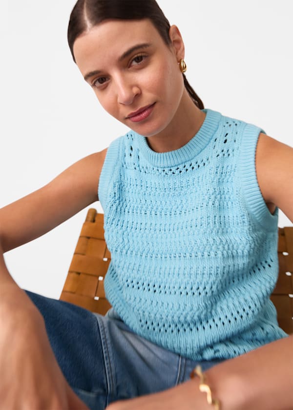 Blue Chunky Cotton Pointelle Tank