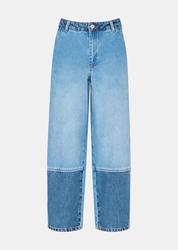Denim Patchwork Barrel Leg Jean