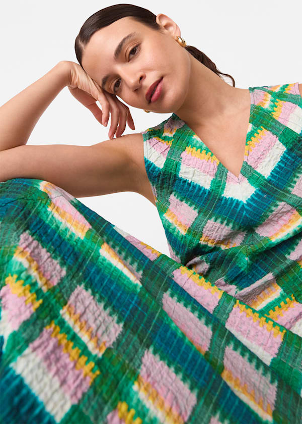 Green Sleeveless Checked Dress