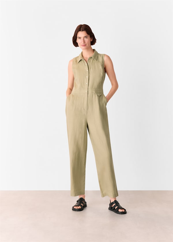 Neutral Ellis Western Linen Jumpsuit