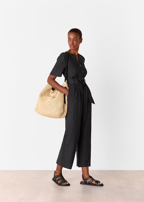 Black Fiona Linen Button Jumpsuit