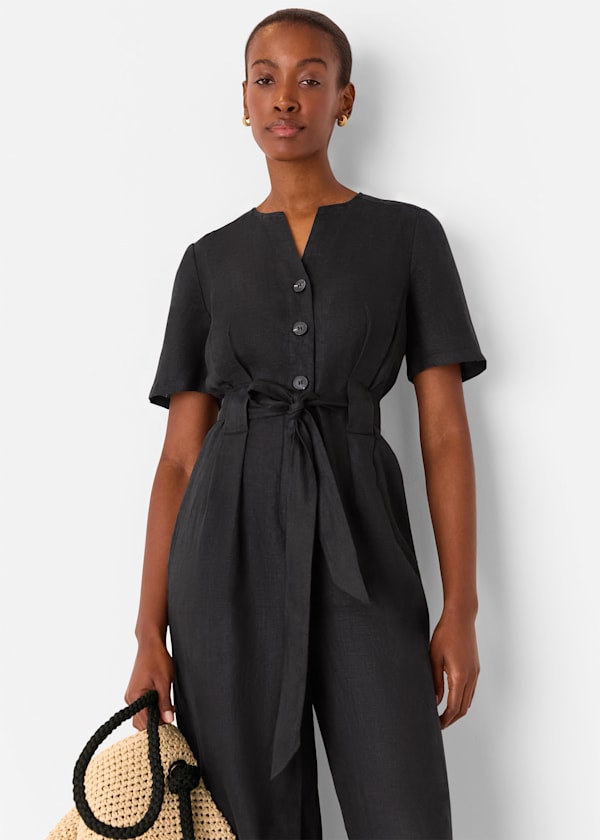 Black Fiona Linen Button Jumpsuit