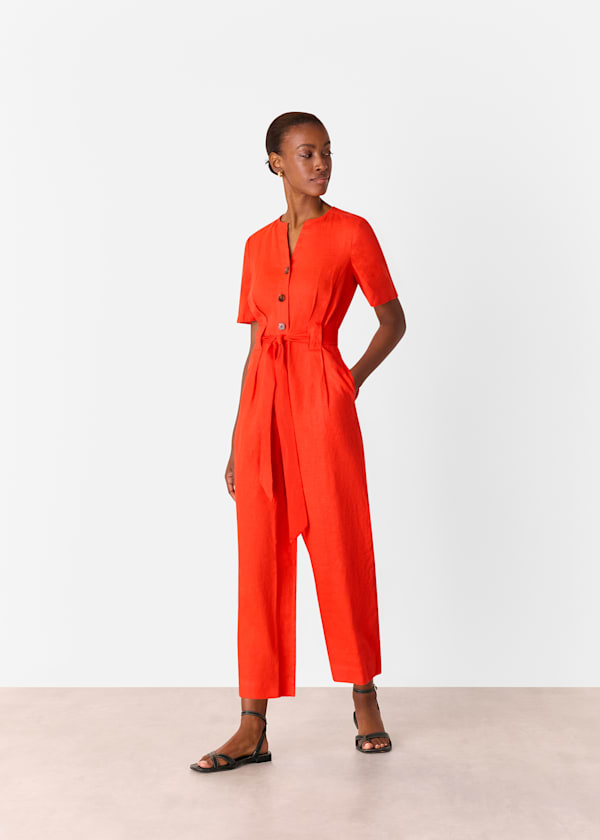 Red Fiona Linen Button Jumpsuit